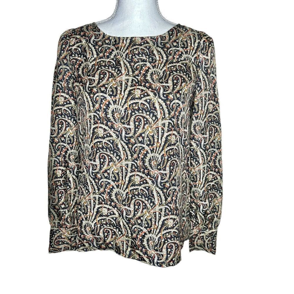 J. Crew Women’s 100% Silk Talitha Popover Blouse in Feather Paisley Size 2